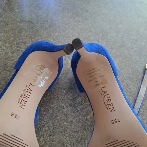 Ralph Lauren Electric Blue Kitten Heel Sandals - Picture 4 of 9